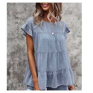 Blue Swiss Dot Babydoll Top
